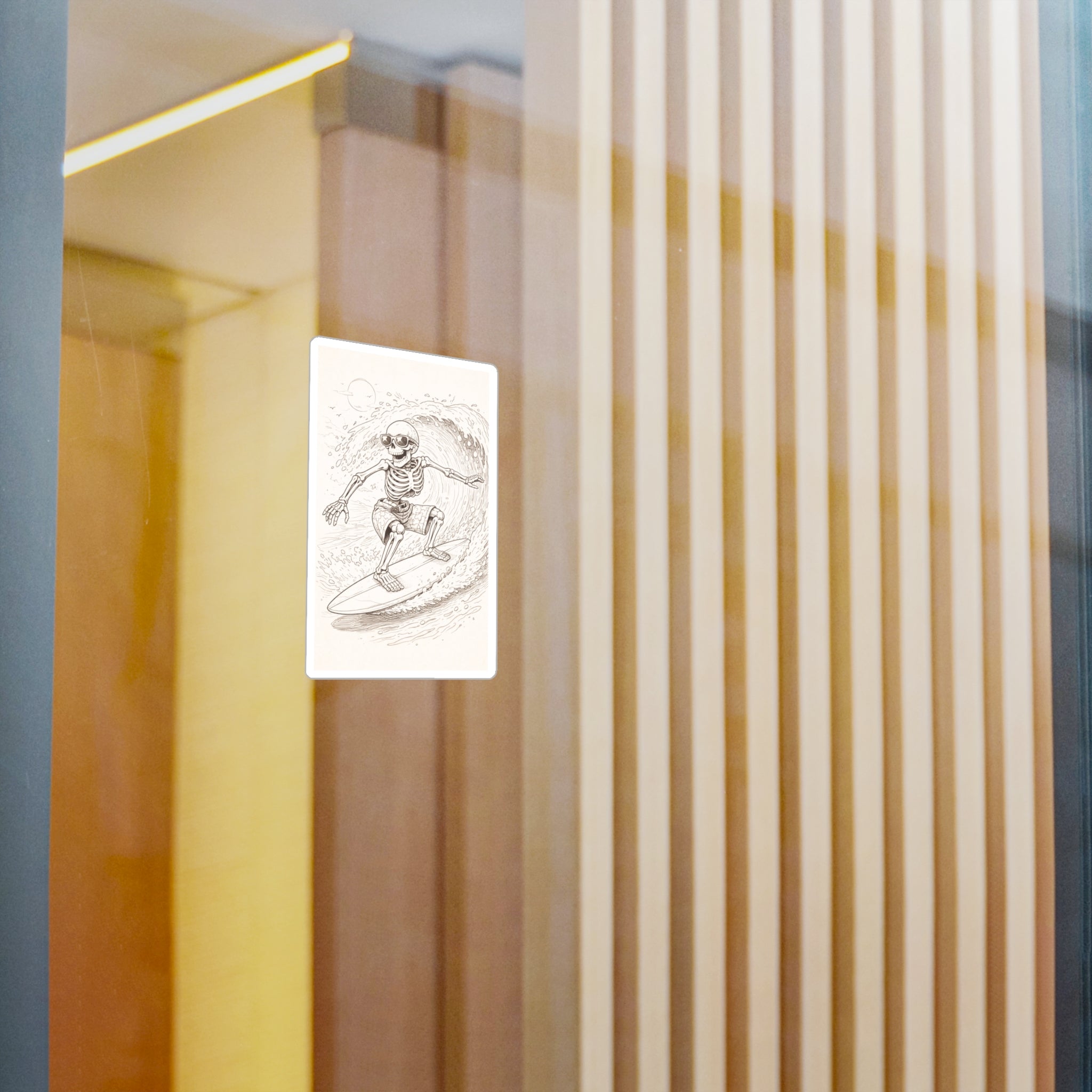 Surfing Skeleton Vinyl Decal — Retro Skull Surfer Sticker