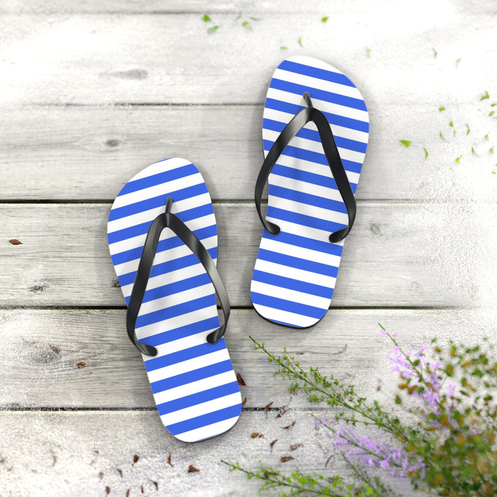 Blue Striped Flip Flops