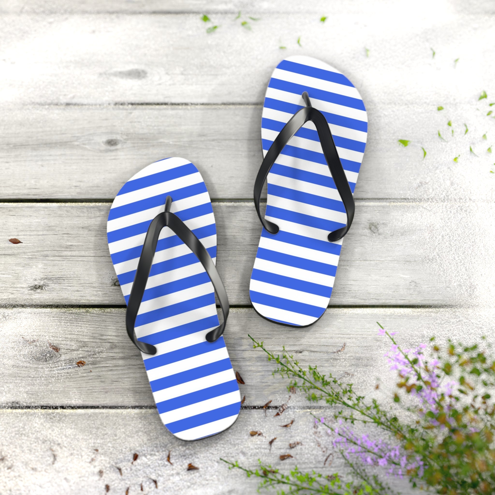Blue Striped Flip Flops