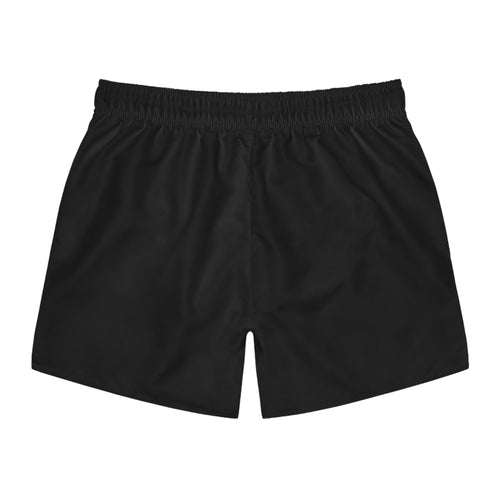 Black Swim Trunks with White Technical Helmet Graphic — Men's Beach Shorts