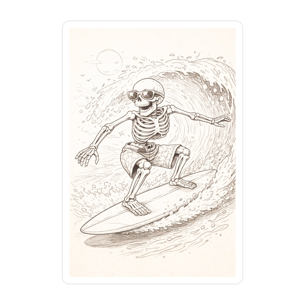 Surfing Skeleton Vinyl Decal — Retro Skull Surfer Sticker
