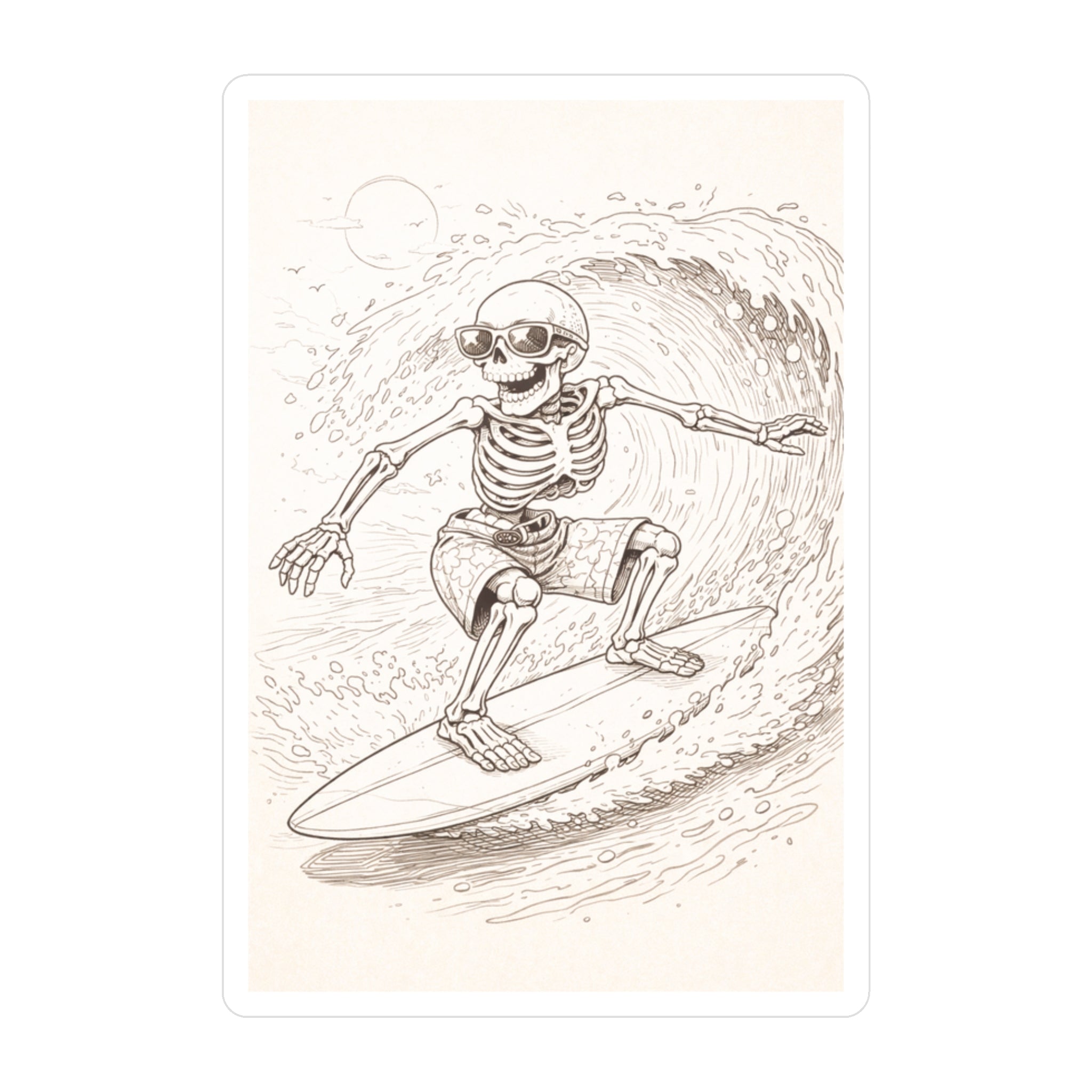 Surfing Skeleton Vinyl Decal — Retro Skull Surfer Sticker