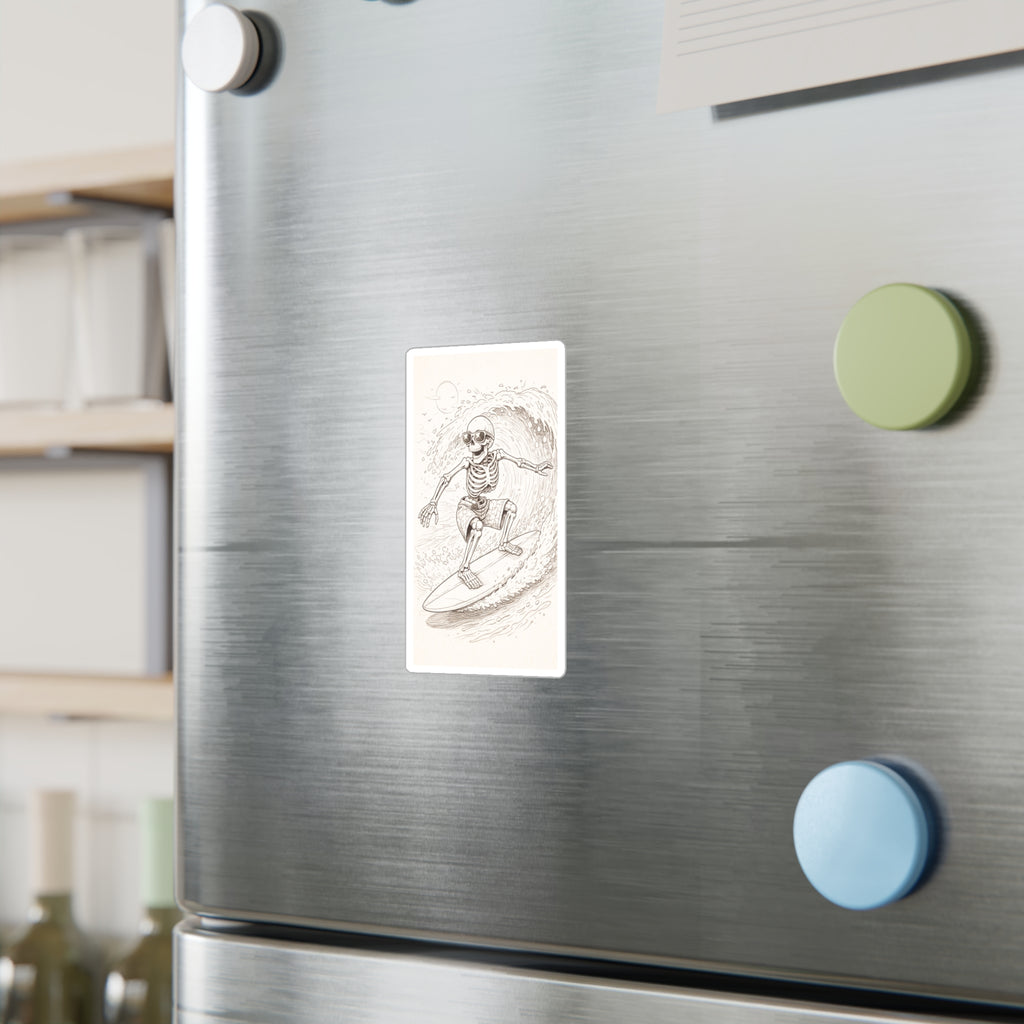 Surfing Skeleton Vinyl Decal — Retro Skull Surfer Sticker